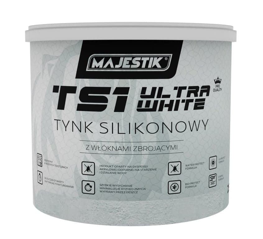 Majestik TS1 ULTRA WHITE tynk silikonowy 1mm 25 kg